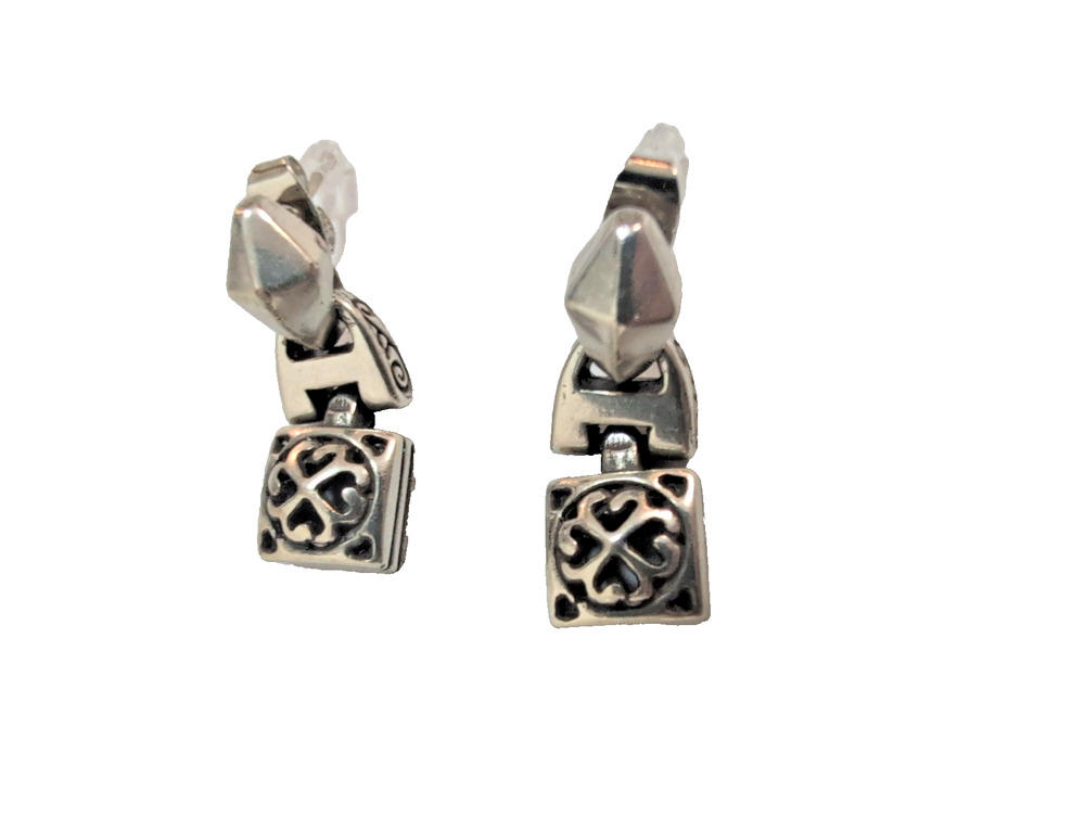 Brighton Silver Tone Door knocker Post Dangle Drop Earrings Swirl